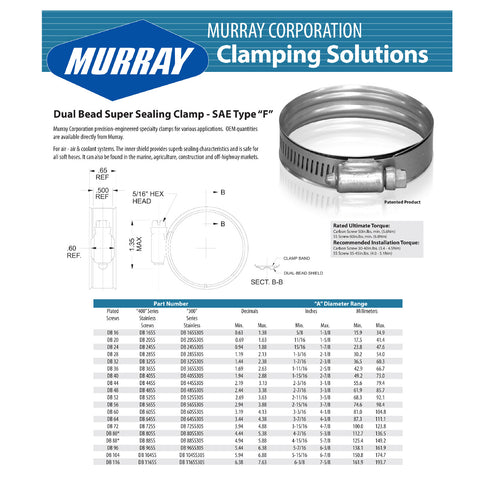 Murray Dual Bead Super Sealing Clamp 46mm-70mm DB 36SS305