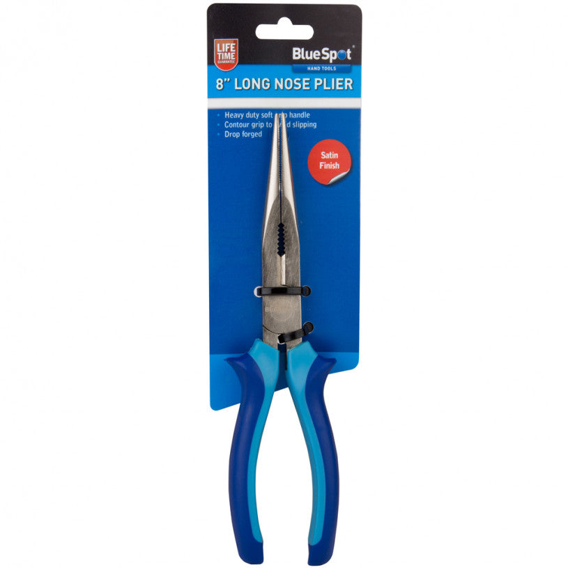 Steel 200mm Long Nose Pliers, with Soft Grip Handles & Slip Guard