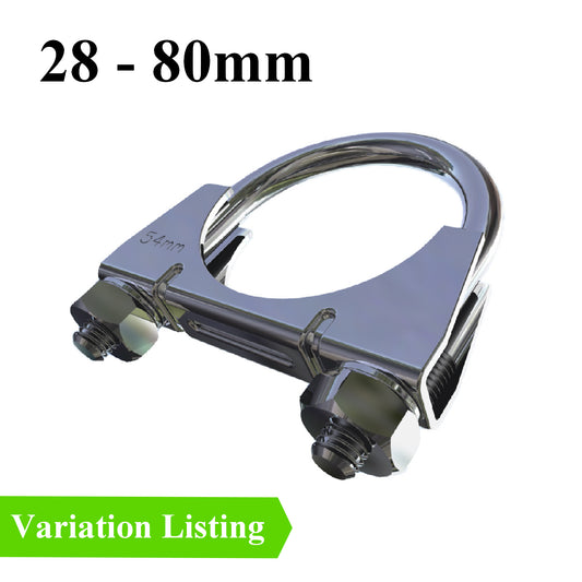 Universal U Bolt Exhaust Clamps. <br>Sizes: 28 - 80mm